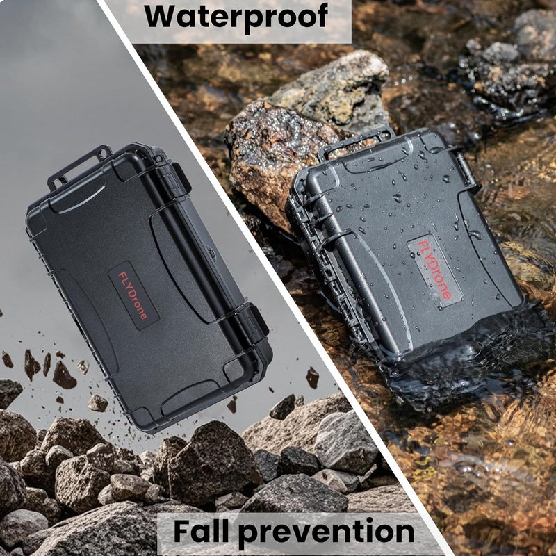 Fly Drone حافظة مقاومة للماء لكاميرا GoPro Hero 13/12/11/10/9، متوافقة مع Media Mod/Volta/Light Mod، منظمة تخزين سفر مضادة للصدمات مع 2 بطاريات وأقسام ملحقات - Image 4